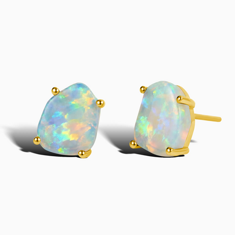 Geometric Freeform Opal Studs - Facet Prism 18KT Yellow Gold Vermeil Front View