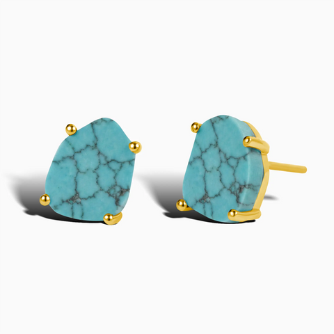 Geometric Freeform Turquoise Studs - Facet Prism 18KT Yellow Gold Vermeil Front View