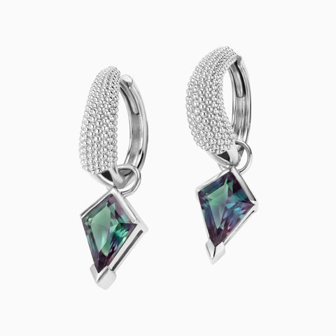 Granulated Kite Alexandrite Earrings - Valkyrie 925 Sterling Silver Vermeil Front View