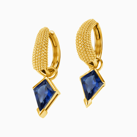Granulated Kite Blue Sapphire Earrings - Valkyrie 18KT Yellow Gold Vermeil Front View