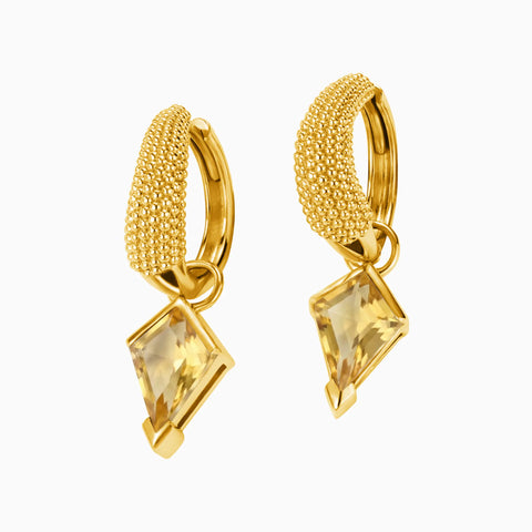 Granulated Kite Citrine Earrings - Valkyrie 18KT Yellow Gold Vermeil Front View