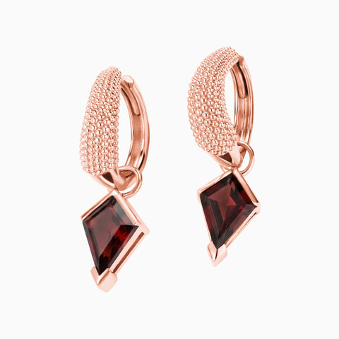 Granulated Kite Garnet Earrings - Valkyrie 18KT Rose Gold Vermeil Front View