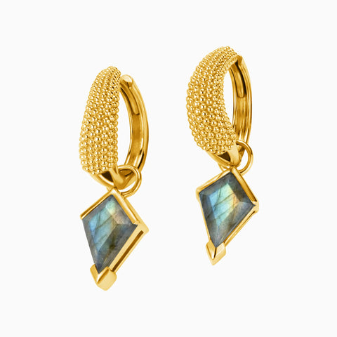 Granulated Kite Labradorite Earrings - Valkyrie 18KT Yellow Gold Vermeil Front View