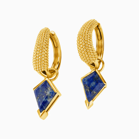 Granulated Kite Lapis Lazuli Earrings - Valkyrie 18KT Yellow Gold Vermeil Front View