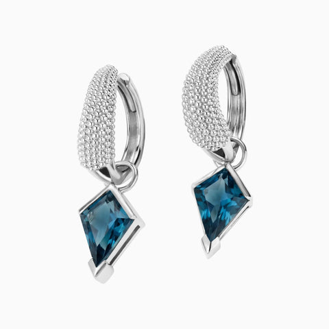 Granulated Kite London Blue Topaz Earrings - Valkyrie 925 Sterling Silver Vermeil Front View