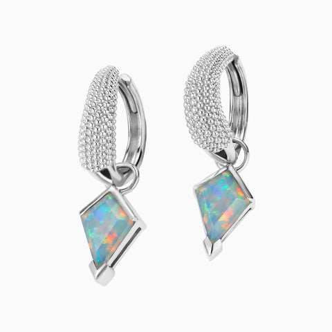 Granulated Kite Opal Earrings - Valkyrie 925 Sterling Silver Vermeil Front View
