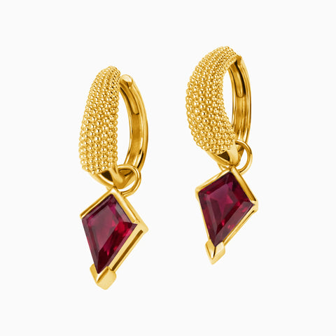 Granulated Kite Ruby Earrings - Valkyrie 18KT Yellow Gold Vermeil Front View