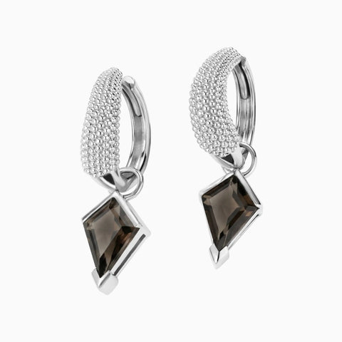 Granulated Kite Smoky Quartz Earrings - Valkyrie 925 Sterling Silver Vermeil Front View