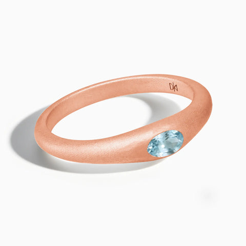 Oval Aquamarine Sandblasted Ring - Essence 18KT Rose Gold Vermeil Front View