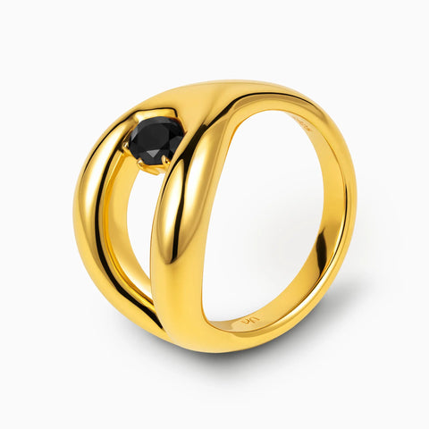 Oval Black Onyx Embrace Ring - Enfolding Arch 18KT Yellow Gold Vermeil Side View