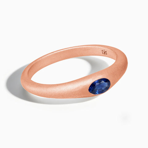 Oval Blue Sapphire Sandblasted Ring - Essence 18KT Rose Gold Vermeil Front View
