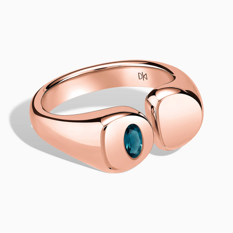 Oval London Blue Topaz Signet Ring - Close at Hand 18KT Rose Gold Vermeil Front View