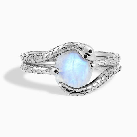 Oval Moonstone Coil Ring - Serpent's Embrace 925 Sterling Front View