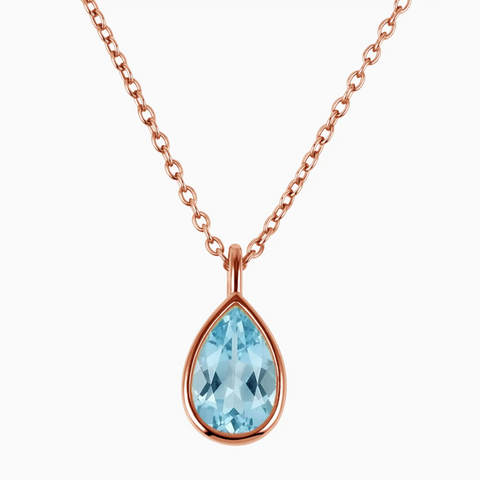 Pear Aquamarine Reversible Necklace - Inner Heart 18KT Rose Gold Vermeil Front View