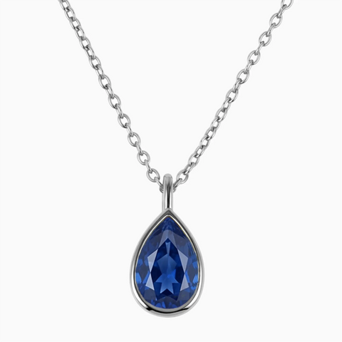 Pear Blue Sapphire Reversible Necklace - Inner Heart 925 Sterling Front View