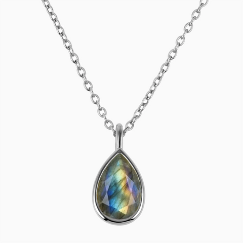 Pear Labradorite Reversible Necklace - Inner Heart 925 Sterling Front View