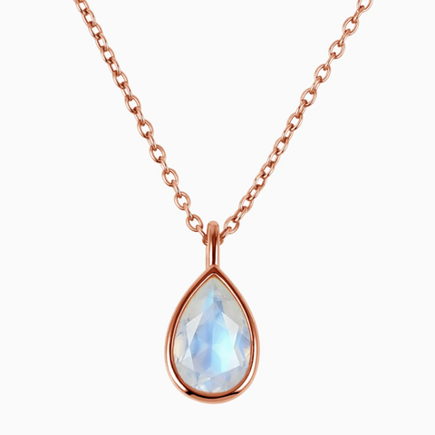 Pear Moonstone Reversible Necklace - Inner Heart 18KT Rose Gold Vermeil Front View