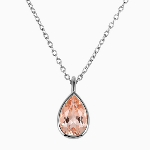 Pear Morganite Reversible Necklace - Inner Heart 925 Sterling Front View