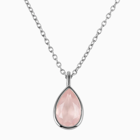 Pear Rose Quartz Reversible Necklace - Inner Heart 925 Sterling Front View