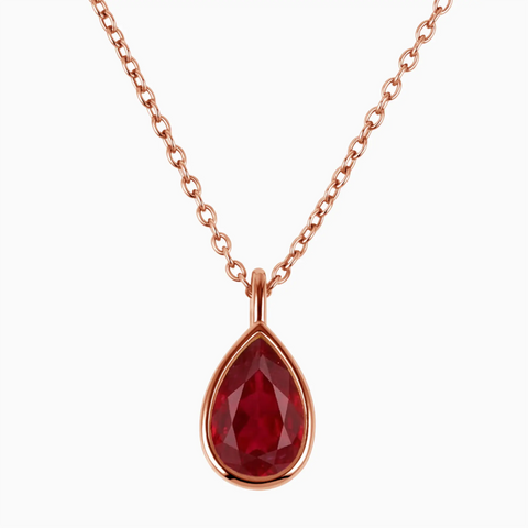 Pear Ruby Reversible Necklace - Inner Heart 18KT Rose Gold Vermeil Front View