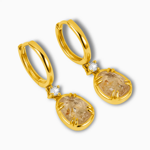 Raw Citrine Huggie Hoop Earrings - Sacred Wrap 18KT Yellow Gold Vermeil Side View
