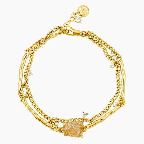 Raw Citrine Layered Bracelet - Wild Vine 18KT Yellow Gold Vermeil Front View