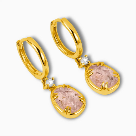 Raw Morganite Huggie Hoop Earrings - Sacred Wrap 18KT Yellow Gold Vermeil Side View