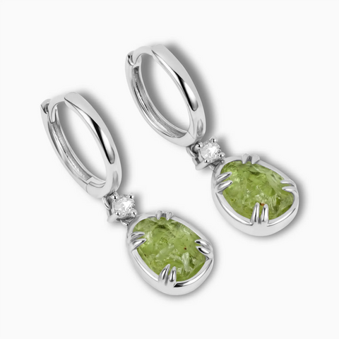 Raw Peridot Huggie Hoop Earrings - Sacred Wrap 925 Sterling Silver Side View
