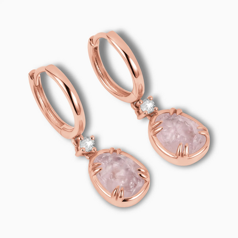 Raw Rose Quartz Huggie Hoop Earrings - Sacred Wrap 18KT Rose Gold Vermeil Side View