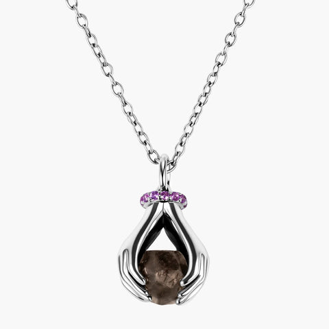 Raw Smoky Quartz Cradle Necklace - Guardian Hands 925 Sterling Front View