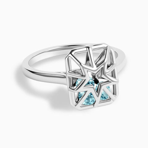 Rectangle Aquamarine Star Cutout Shaker Ring - Stellar Core 925 Sterling Front View
