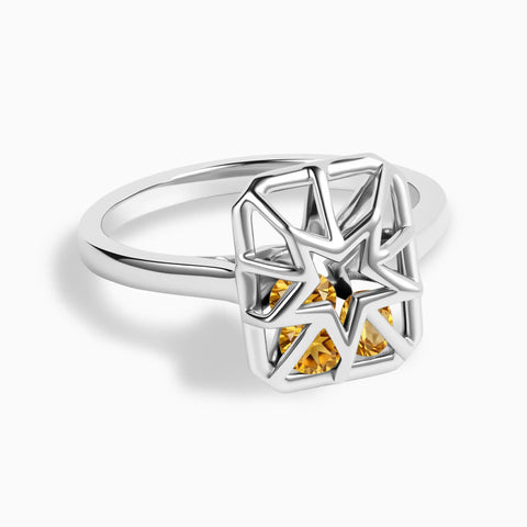 Rectangle Citrine Star Cutout Shaker Ring - Stellar Core 925 Sterling Front View