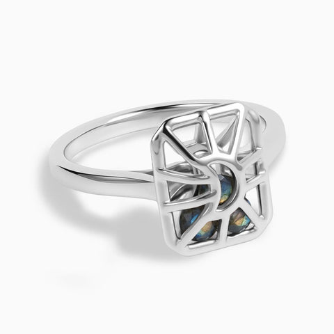 Rectangle Labradorite Cutout Web Shaker Ring - Lunar Matrix 925 Sterling Front View