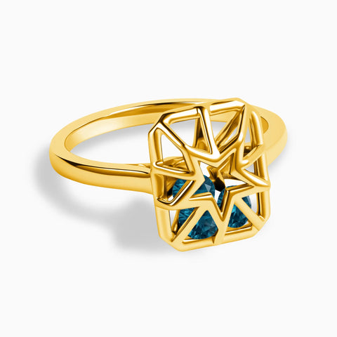 Rectangle London Blue Topaz Star Cutout Shaker Ring - Stellar Core 18KT Yellow Gold Vermeil Front View