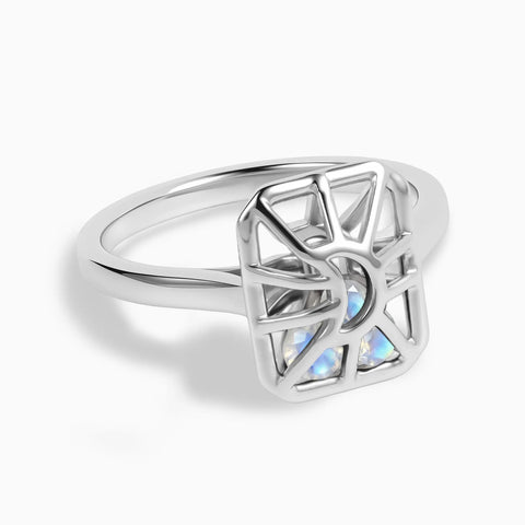 Rectangle Moonstone Cutout Web Shaker Ring - Lunar Matrix 925 Sterling Front View