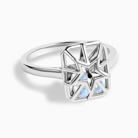 Rectangle Moonstone Star Cutout Shaker Ring - Stellar Core 925 Sterling Front View