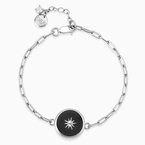Round Black Onyx Paperclip Bracelet - Solo Sun 925 Sterling Front View