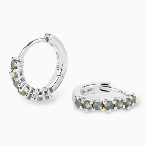 Round Labradorite Huggie Hoop Earrings - Hushed 925 Sterling Silver Multi Angle View