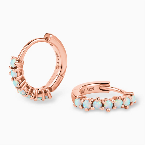 Round Opal Huggie Hoop Earrings - Hushed 18KT Rose Gold Vermeil Multi Angle View