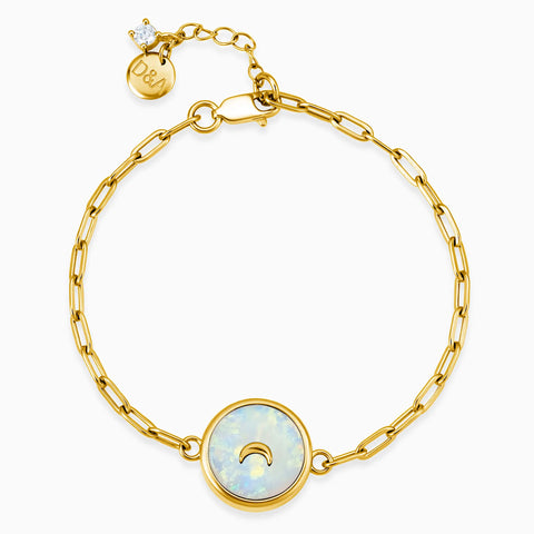Round Opal Paperclip Bracelet - Solo Moon 18KT Yellow Gold Vermeil Front View