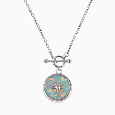 Round Opal Toggle Clasp Necklace - Inner Sun 925 Sterling Front View