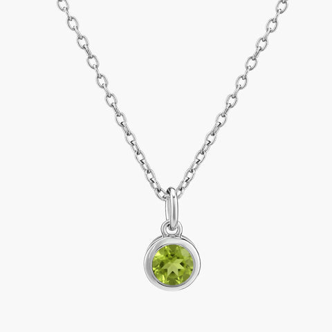 Round Peridot Bezel Necklace - Elara 925 Sterling Front View