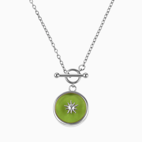 Round Peridot Toggle Clasp Necklace - Inner Sun 925 Sterling Front View