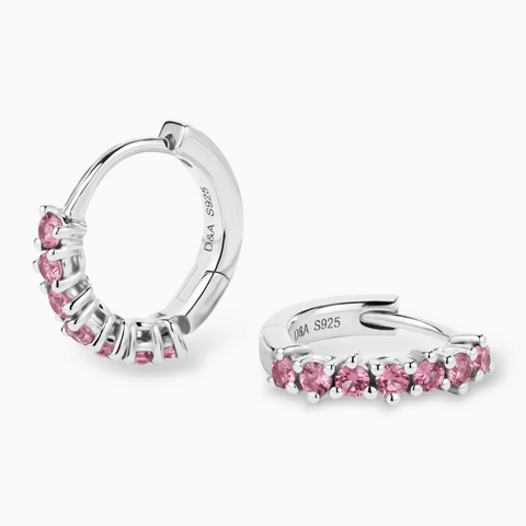 Round Pink Tourmaline Huggie Hoop Earrings - Hushed 925 Sterling Silver Multi Angle View