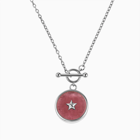 Round Pink Tourmaline Toggle Clasp Necklace - Inner Star 925 Sterling Front View