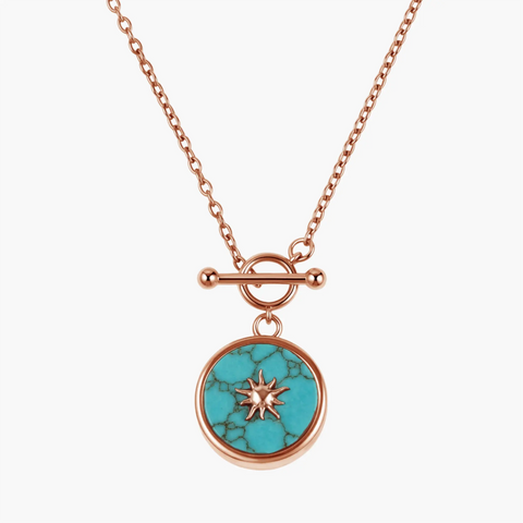 Round Turquoise Toggle Clasp Necklace - Inner Sun 18KT Rose Gold Vermeil Front View