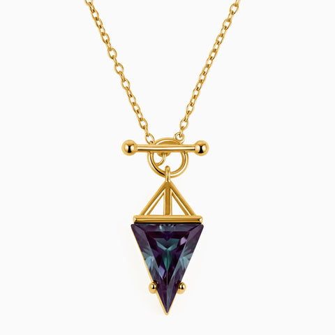 Triangle Alexandrite Toggle Clasp Necklace - Pendulum 18KT Yellow Gold Vermeil Front View