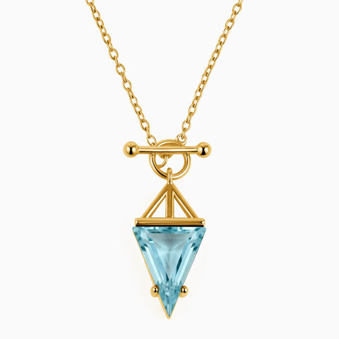 Triangle Aquamarine Toggle Clasp Necklace - Pendulum 18KT Yellow Gold Vermeil Front View