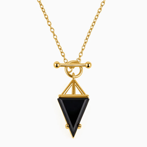 Triangle Black Onyx Toggle Clasp Necklace - Pendulum 18KT Yellow Gold Vermeil Front View