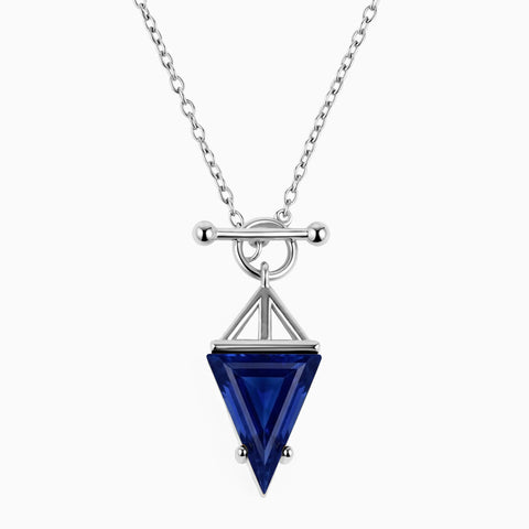 Triangle Blue Sapphire Toggle Clasp Necklace - Pendulum 925 Sterling Front View